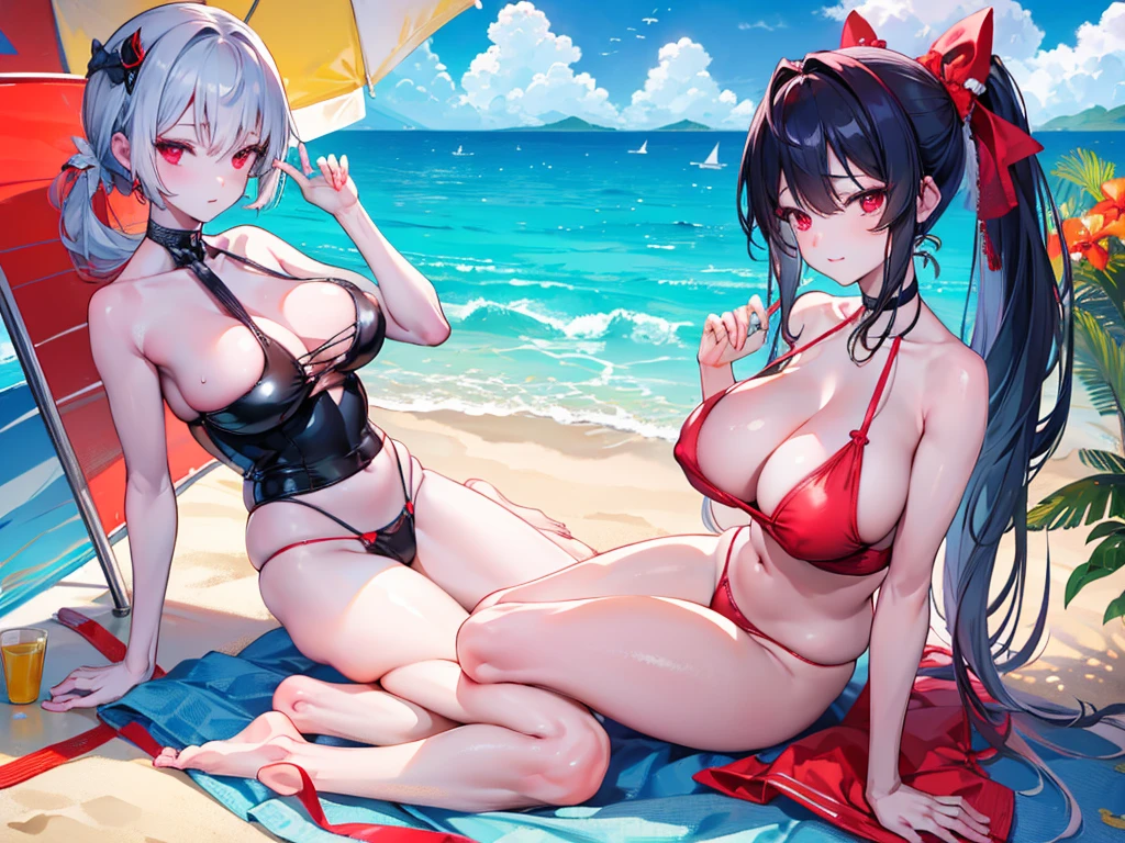 Parasol, food, basket, flip flops, vinyl sheet, Beaches and sands, Calm expression, Perfect hands, elder, The dignity of a 50-year-old, 落ち着きのあるwoman, solo、(Highly detailed background:1.0)、(Highly detailed background:1.0)、masterpiece、Highest quality、(Babes)、Fractal Art、Red eyes、Narrow eyes、Sexy black and red swimsuit, Reddish cheeks、Tropical Sea、From the shoulders up、Recall、smile、One Woman、Three-dimensional clouds、Venice beach, Long Ponytail, Red eyes,スタイリッシュなアクセサリーsolo, Big Breasts, woman, Take-out, Provocative laughter,40 year old woman,Queen of Sadism, Highly detailed background, Great writing style, Sit with both hands outstretched, Splash, Diffuse reflection of light, Perfect Human Medicine, Water breathing, Bare Skin, barefoot, Sweat,