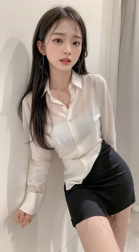 ((Best quality, 8k, Masterpiece :1.3)), Sharp focus :1.2, A Pretty woman with perfect figure :1.4, Slender abs :1.2, ((Layered long hair, Big breasts :1.2)), (White tight shirt :1.3), office wear, very short black skirt (Sultry) ((Aroused: 1.5)), night: 1.5, (Black pantyhose), Open shirt show , Rain :1.3, Street:1.3, Highly detailed face and skin texture, Detailed eyes, Double eyelidpeeing self, wetting her clothes, can't hold her pee face, wetting herself desperate, pee desperation pose,wet skirt very badly in the front, her body can't hold her pee and wets herself ultra desperate in the middle of the cicty in absolute desperaton wetting herself, pee runing down her legs, standing up, hyper pee desperate face, big pee pudle