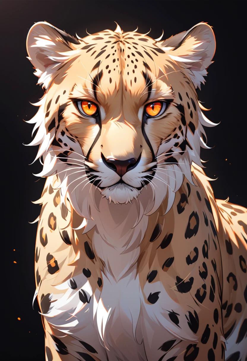 Fierce cheetah,Orange sharp eyes,Black and White,black background