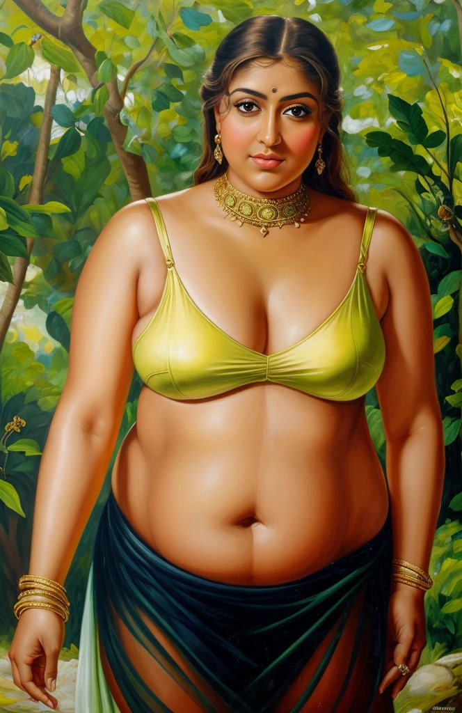 Looks like Nayanthara, curvy, thick figure, heavy figure, sexy navel folds, Masterpiece, Best quality, high clarity eyes, beautifully styled hair, critically flawless,sharp picture, Full portrait, High pixels, perfect face, perfect eyes, beautiful face, perfect hands,perfect fingers, in Peter Paul Rubens style, by Peter Paul Rubens, baroque style, acrylic on canvas, highly detailed, description: "Create a nymph inspired by the tales of Greek or Roman mythology, embodying the essence of a natural element or location, and possessing a unique ability or trait that sets her apart.", 1 female,