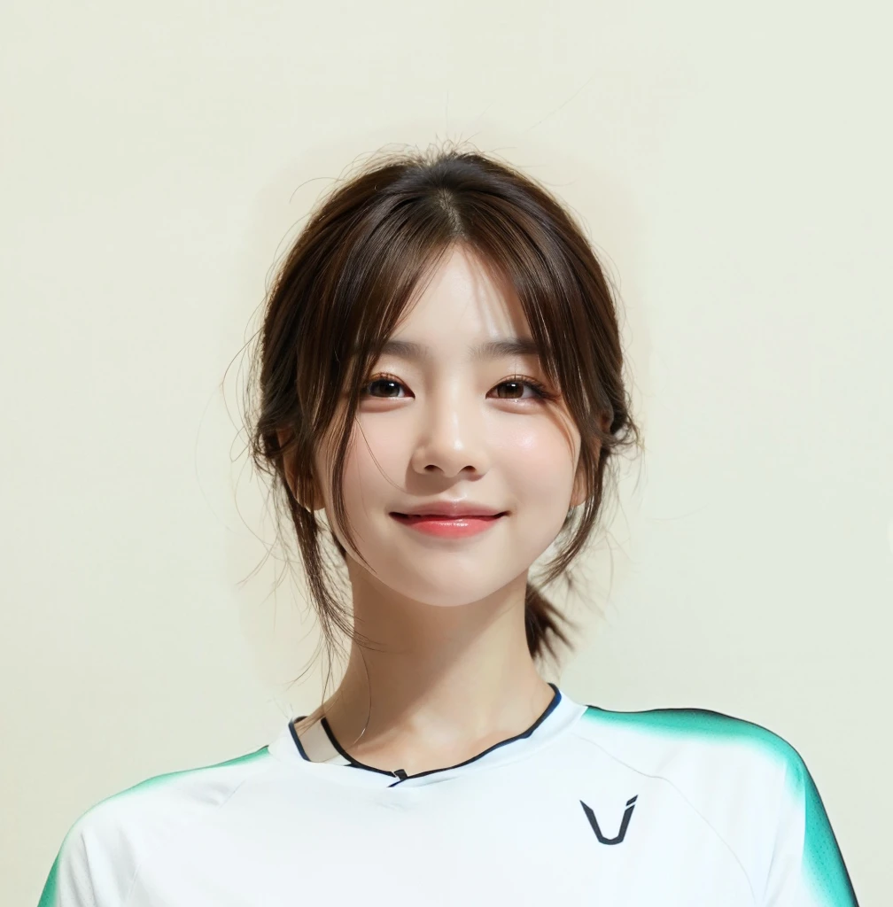 (In reality, high resolution:1.3, masterpiece, 8K, best quality, studio shoot, photo realistic:1.4, photography), korean girl looking at camera,smile,((Dark Brown Hair)), Detailed skin, Detailed Lips, Detailed eyes, normal hand, simple background