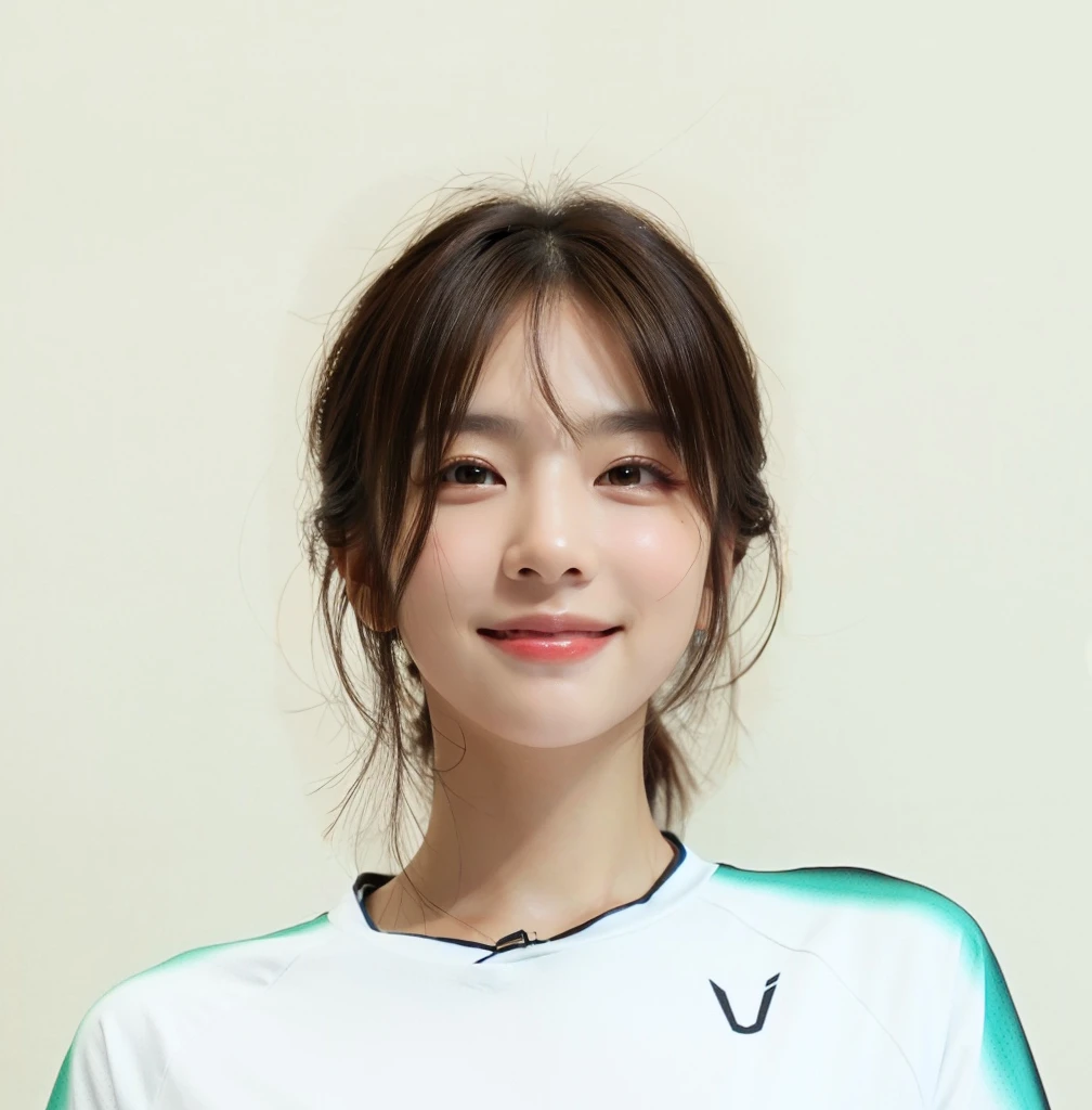 (In reality, high resolution:1.3, masterpiece, 8K, best quality, studio shoot, photo realistic:1.4, photography), korean girl looking at camera,smile,((Dark Brown Hair)), Detailed skin, Detailed Lips, Detailed eyes, normal hand, simple background