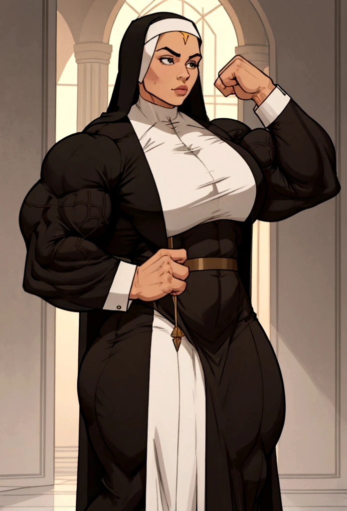 huge muscle nun womn flex her big biceps small suit