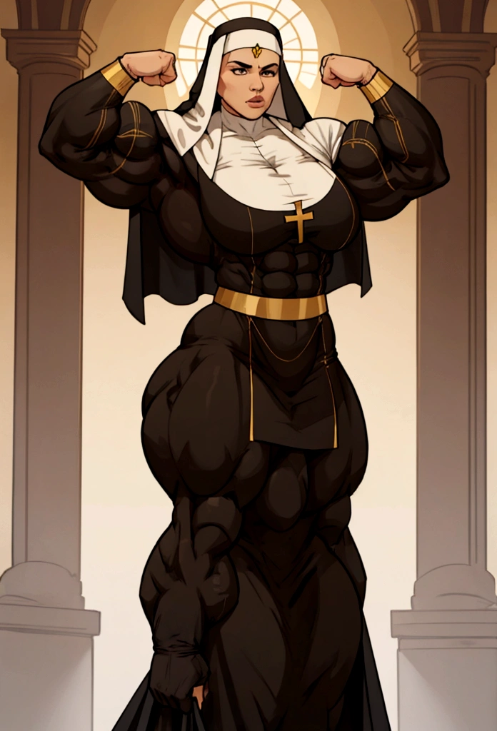 huge muscle nun womn flex her big biceps small suit