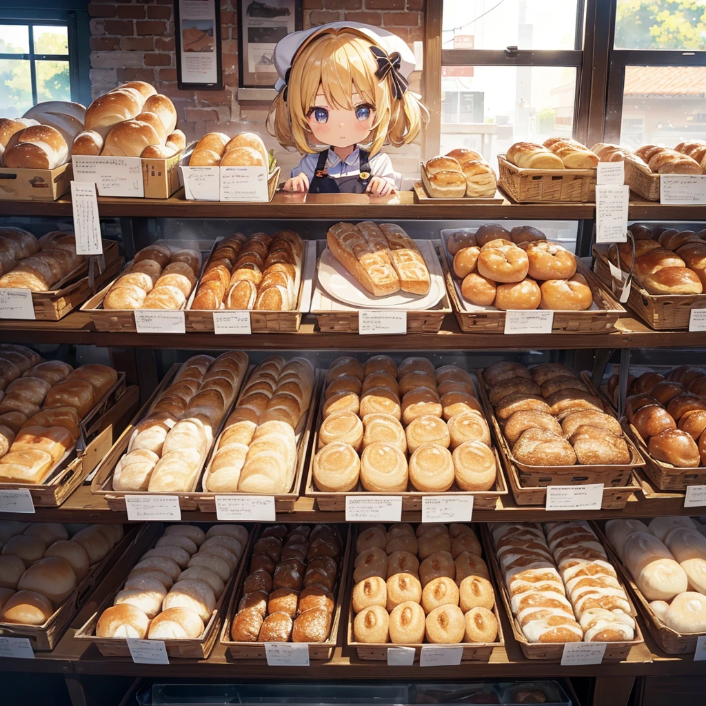 Super detailed, super high resolution, 64k, masterpiece, highest quality, beautiful eyes in every detail, high resolution background, bright and beautiful atmosphere, 3 girls (2 years old, 1 short-tempered round face), Chibi (1 child) ( hair)), surface effect), color effect), small breasts, blonde hair, bakery, lots of delicious-looking freshly baked bread lined up in the window, a girl in a bakery costume walks with bread on a tray. , There are many mini pigs in the store smelling the bread and looking hungry, deltamon_sdXL:0.73) >Deltamon Negative Prompt