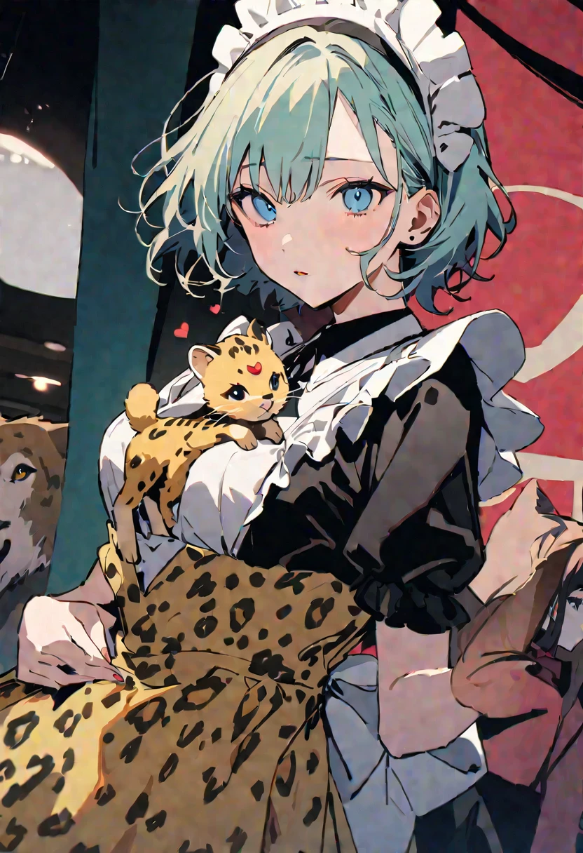 masterpiece, Highest quality, Illustration of the novel, High resolution, 18+ Adult content, Sensual, Intimate, Emotional, Passionate, romantic, sweet, Adorable, Innocent, Pure, Charmな, Charmな, Charm, mysterious, Charmな, Charmな, Immersive, Charmな, dream-like, Surreal, Imaginative, Whimsical, Artistic, Avant-garde, timeless, elegant, Sophisticated, chic, Sophisticated, personality, original, Charmな,((Maid clothes:1.3)),(Cheetah Dress:1.3)、Female Band、live、((Upper Body:1.3))
