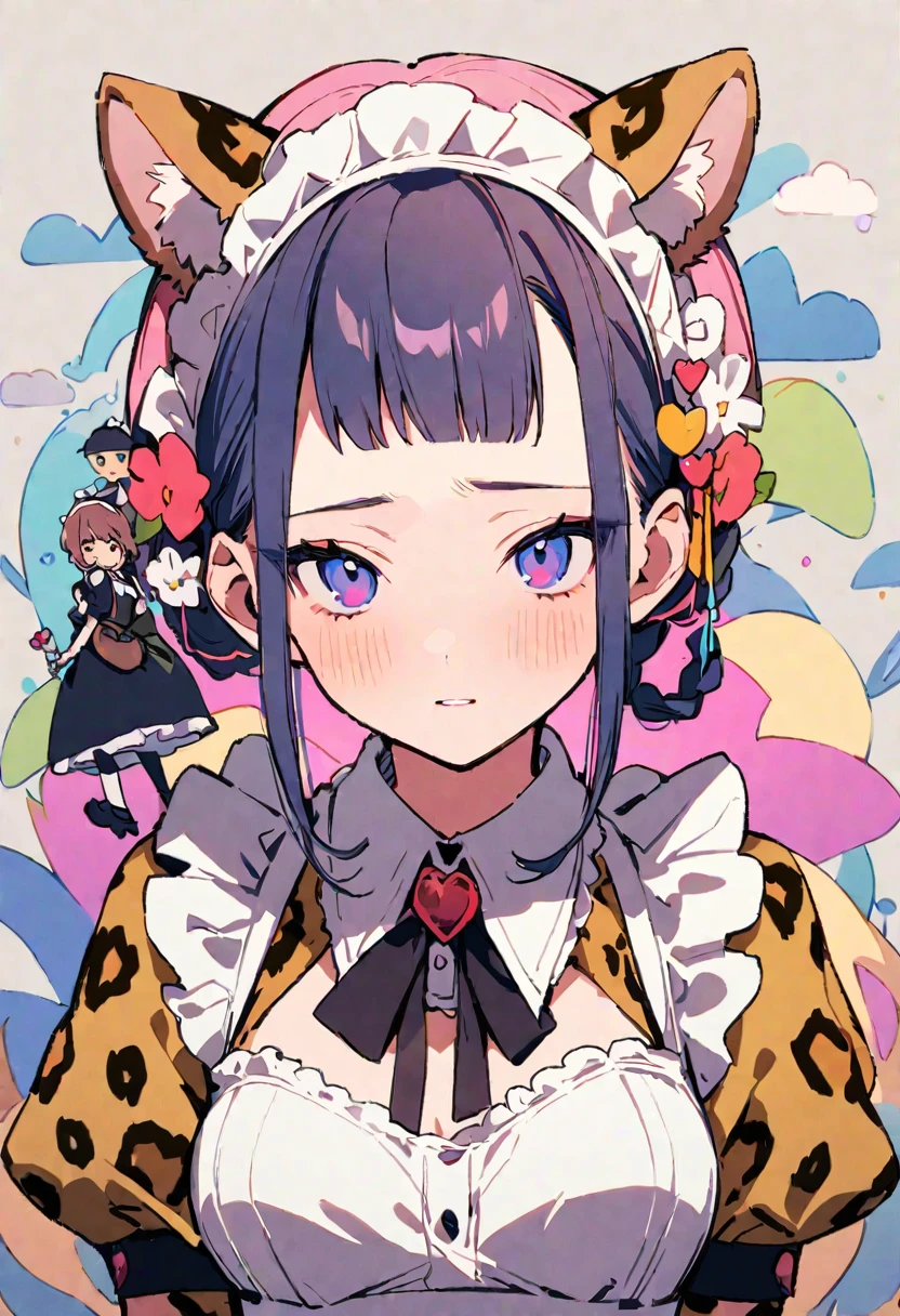 masterpiece, Highest quality, Illustration of the novel, High resolution, 18+ Adult content, Sensual, Intimate, Emotional, Passionate, romantic, sweet, Adorable, Innocent, Pure, Charmな, Charmな, Charm, mysterious, Charmな, Charmな, Immersive, Charmな, dream-like, Surreal, Imaginative, Whimsical, Artistic, Avant-garde, timeless, elegant, Sophisticated, chic, Sophisticated, personality, original, Charmな,((Maid clothes:1.3)),(Cheetah Dress:1.3)、Female Band、live、((Upper Body:1.3))