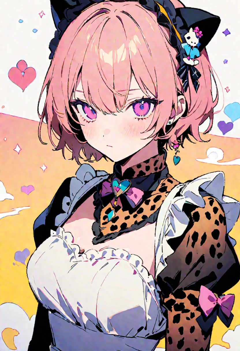 masterpiece, Highest quality, Illustration of the novel, High resolution, 18+ Adult content, Sensual, Intimate, Emotional, Passionate, romantic, sweet, Adorable, Innocent, Pure, Charmな, Charmな, Charm, mysterious, Charmな, Charmな, Immersive, Charmな, dream-like, Surreal, Imaginative, Whimsical, Artistic, Avant-garde, timeless, elegant, Sophisticated, chic, Sophisticated, personality, original, Charmな,((Maid clothes:1.3)),(Cheetah Dress:1.3)、Female Band、live、((Upper Body:1.3))
