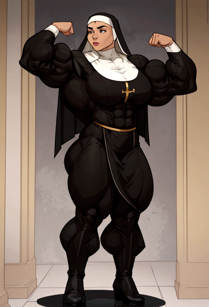 huge muscle nun womn flex her big biceps small suit