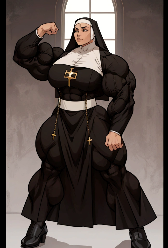 huge muscle nun womn flex her big biceps small suit