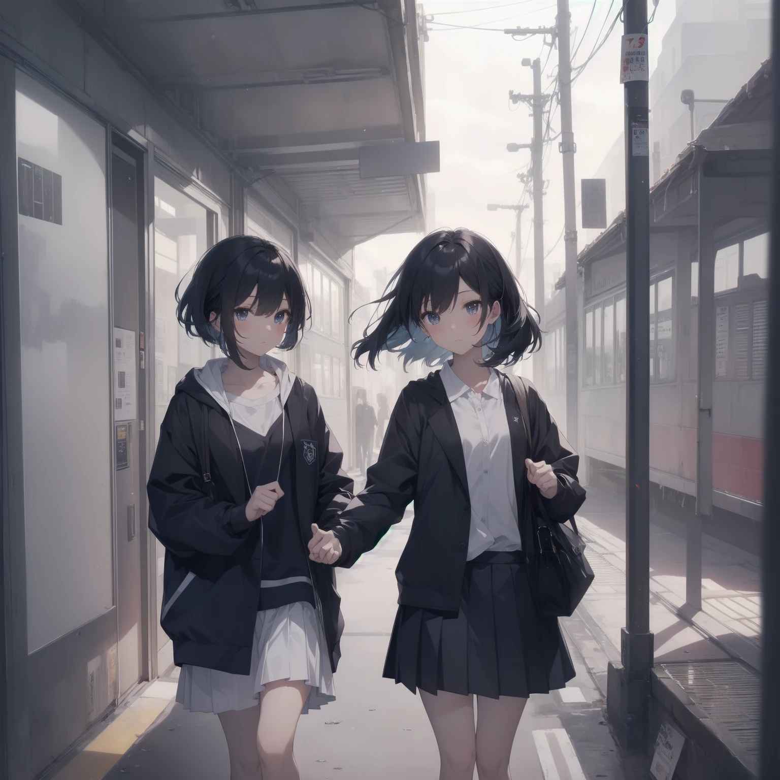 ultra-absurdres-Top quality by artist God, ultra-detailed, high resolution, anime moe artstyle, best anime 8k konachan wallpaper, pixiv contest winner, pool:2810, perfect anatomy,break, 1girl, (Please draw a girl walking sleepily to school alone. )break,(Solo,little female, -yeld:1.Full limbs, complete fingers,a junior hihort hair), short cut, flat chest, , small butt, small black eyes, beautiful detailed eyes, well-proportioned iris and pupils, expressive eyes, highres detailed hair, soft expression, salor school_uniform, sailor collar, serahuku, bow, pleated skirt,(Detailed Lighting), (Detailed background), in the School commute route. break,super detailed skin, Best cinematic lighting powered by famous artist, 8k,beauty illustration,photoshop_(medium),very aesthetic,break,((artist:wa_(genryusui) )), artist:clamp ,artist:carnelian ,artist:kantoku ,