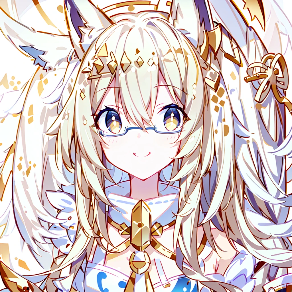 ((Best quality)), ((masterpiece)), (detailed), best quality,8K,original photo,White Fox Girl,touch fox,Castle Background, Liveliness. Carefree happy joy bokeh background. Quiet aesthetics. Soft lighting. Artistic Lighting. Gold frame glasses