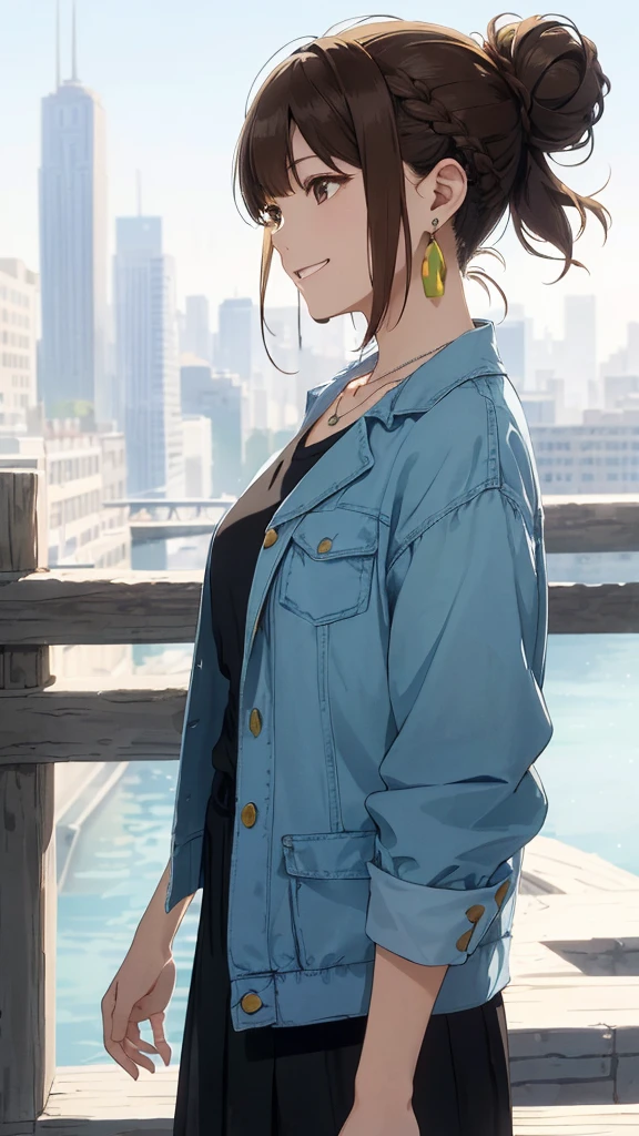 The background is the city、Skyscraper、Busy downtown area(Highest quality、masterpiece、High resolution)、、((Right beside、Woman profile、))、(Detailed depiction of a beautiful face)、Suit jacket、A kind smile、Medium Short Hair、Brown Hair、Braiding、、
information(Highest quality:1.2)、Very detailed、High resolution、masterpiece:1,2、Bright colors、Bokeh、Professional Lighting、Physically Based Rendering、Flat Color:0.8、Fine Illustration、Realistic:1.37、Makoto Shinkai style、Name Style、Light Brown Hair、Elegant update、Short Bob、Young woman、Laugh together、Dynamic poselip、cheek(Dark Brown Hair/)bangs、cheek(direction)、(最高masterpiece1.2)繊細なイラストVery detailed、Break Blue Sky、Detailed Background、20-year-old female、、A shy smile、Through clenched teeth、Clench your teeth、lip、cheek(Flat Color: 0.8)、(masterpiece: 1,2)、(masterpiece: 1,2)、High resolution、超High resolution、Highest quality、High resolution、Ultra-thin illustration、Makoto Shinkai style、Your Name is Style、long hair、Short Bob、necklace、Earrings、Dynamic pose、Selfie、whole body、Brown Hair、Braiding、Hair Bun、ponytail・Hair Bunスタイル、necklace、Valletta、ribbon、Earrings・アニキュア,。