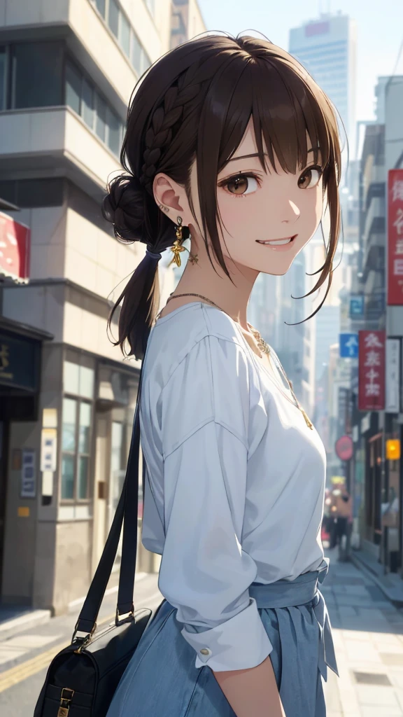 The background is the city、Skyscraper、Busy downtown area(Highest quality、masterpiece、High resolution)、、((Right beside、Woman profile、))、(Detailed depiction of a beautiful face)、Suit jacket、A kind smile、Medium Short Hair、Brown Hair、Braiding、、
information(Highest quality:1.2)、Very detailed、High resolution、masterpiece:1,2、Bright colors、Bokeh、Professional Lighting、Physically Based Rendering、Flat Color:0.8、Fine Illustration、Realistic:1.37、Makoto Shinkai style、Name Style、Light Brown Hair、Elegant update、Short Bob、Young woman、Laugh together、Dynamic poselip、cheek(Dark Brown Hair/)bangs、cheek(direction)、(最高masterpiece1.2)繊細なイラストVery detailed、Break Blue Sky、Detailed Background、20-year-old female、、A shy smile、Through clenched teeth、Clench your teeth、lip、cheek(Flat Color: 0.8)、(masterpiece: 1,2)、(masterpiece: 1,2)、High resolution、超High resolution、Highest quality、High resolution、Ultra-thin illustration、Makoto Shinkai style、Your Name is Style、long hair、Short Bob、necklace、Earrings、Dynamic pose、Selfie、whole body、Brown Hair、Braiding、Hair Bun、ponytail・Hair Bunスタイル、necklace、Valletta、ribbon、Earrings・アニキュア,。