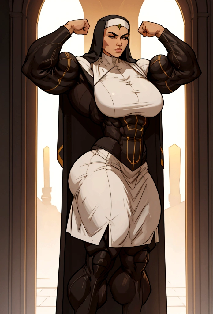 tall muscle nun womn flex her big biceps small suit