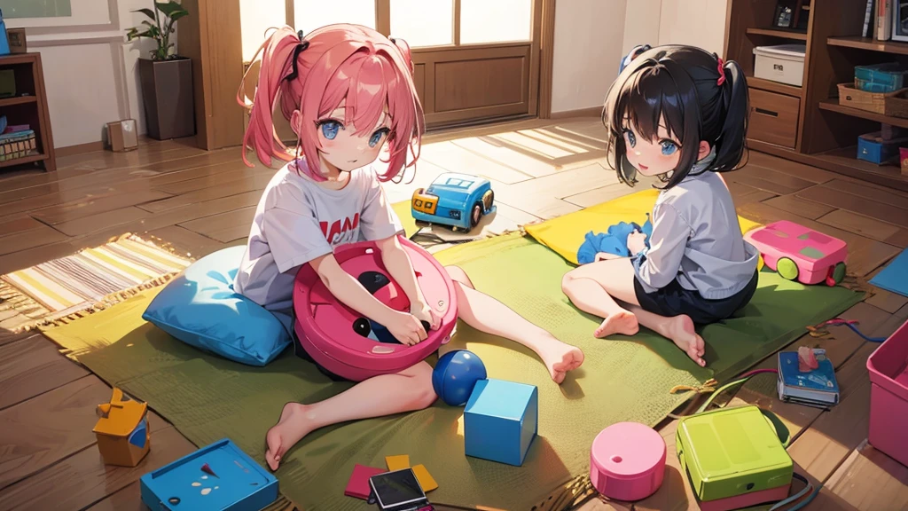 2 little children playing with toys