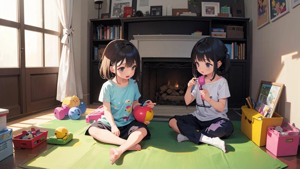 2 little children playing with toys