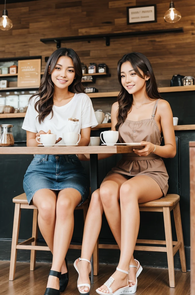 Two bestfriend girls sitting in the coffee cafe