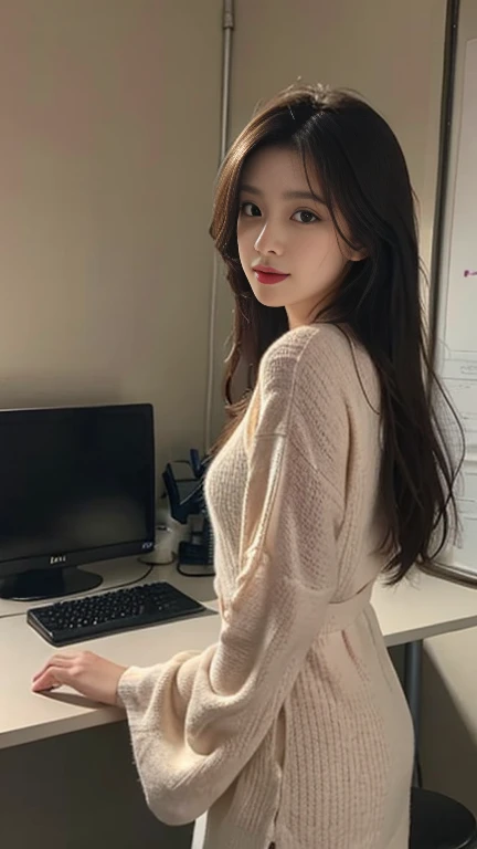 1 Girl,office,Soft Light,Chinese Beauty,dress,Dark-haired,Length of hair