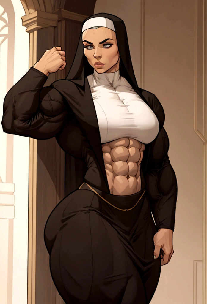 tall muscle nun womn flex her big biceps small suit abs