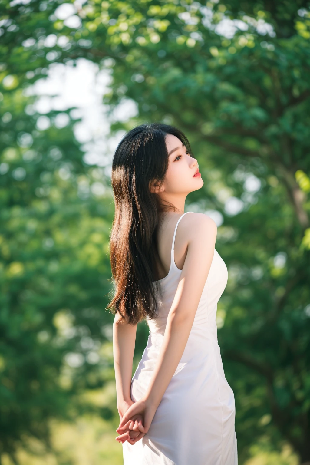 arafed woman in a white dress standing in front of a tree, asian girl with long hair, beautiful young korean woman, gorgeous young korean woman, beautiful south korean woman, a young asian woman, beautiful young asian woman, beautiful asian woman, beautiful asian girl, a beautiful young woman, a cute and beautiful young woman, young asian woman, an asian woman