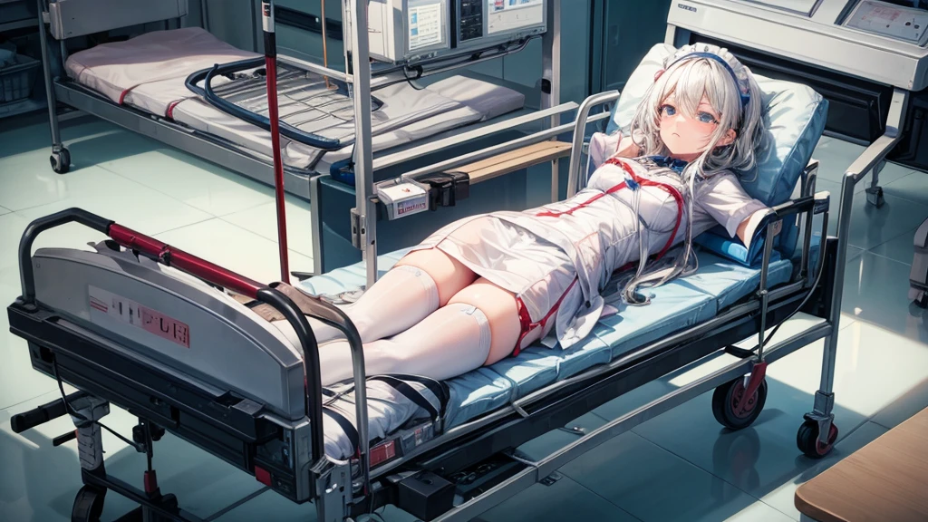 sad lady lying on hospital stretcher