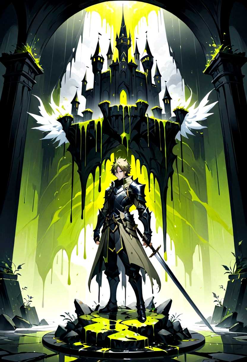/imagine prompt:a fortress, with a man inside he carries a sword, anime style, gloomy, Angelcore, Dripping Paint, full body shot, Simulation, High contrast, Sculpture, khaki colors, Maximalism, strobe lighting, Studio quality --ar 16:9