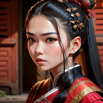 A black leather box the size of a fist is used as a head ornament.、Put on the ancient Chinese hairstyle