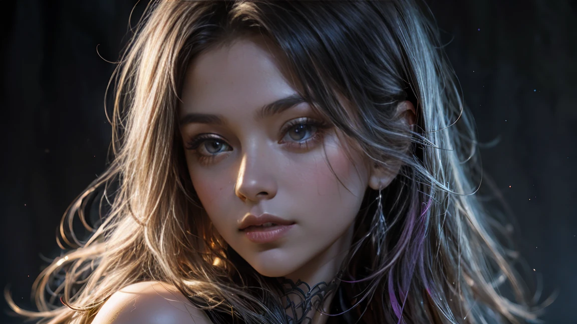 Beautiful and colorful woman: 21 years old woman, messy hair, oil painting, beautiful and perfect face with soft skin, perfect face, violet eyes, light and violet magnetic additions, light red additions, Cosplay, wearing sexy lingerie or see-through nightgown, holding cutlery, intricate details home screen masterpiece in 8k resolution beautiful face digital painting photorealistic art station smooth fluid black paint: photorealistic masterpiece in 8k resolution: intricately detailed fluid gouache painting: by John Baptist Mongue: calligraphy: acrylic : watercolor art, professional photography, natural lighting, volumetric lighting maximalist photo illustration: by Marton Bobzert: complex, elegant, expansive, Fantastic
