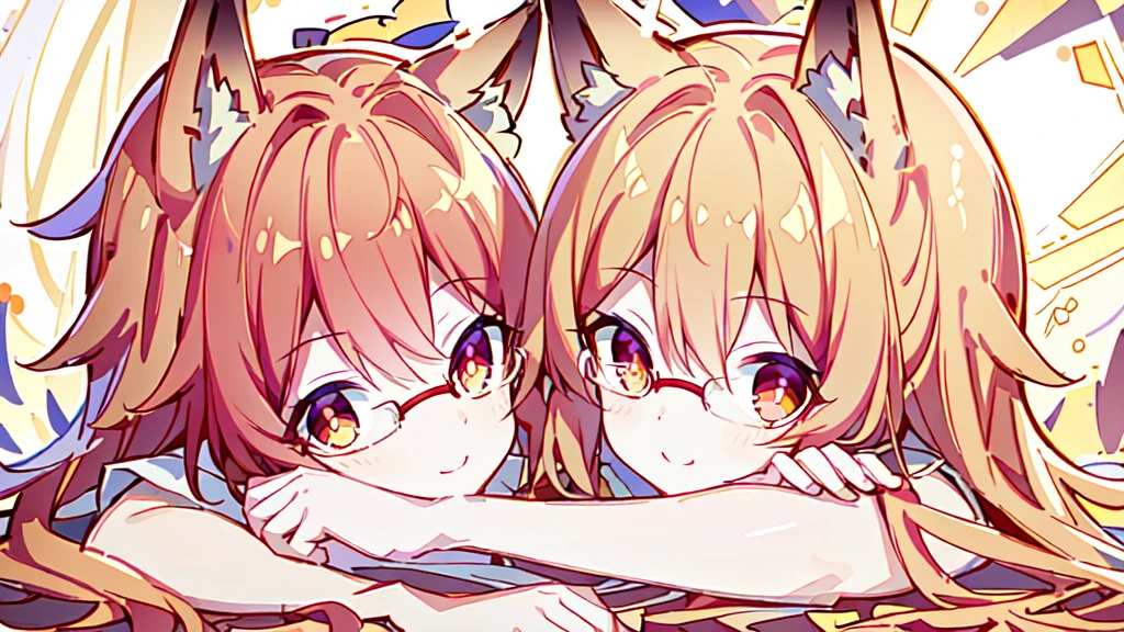 ((Best quality)), ((masterpiece)), (detailed), best quality,8K,original photo,Red Fox Maiden,touch fox,Castle Background, Liveliness. Carefree happy joy bokeh background. Quiet aesthetics. Soft lighting. Artistic Lighting. Gold frame glasses