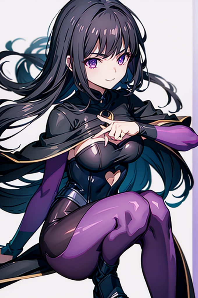 Highest quality　Highest quality　Draw a face carefully　High-definition anime-style face　Super Glowing Skin　Long black hair　Black leotard　Purple pantyhose　Succubus　lure　smile　squat