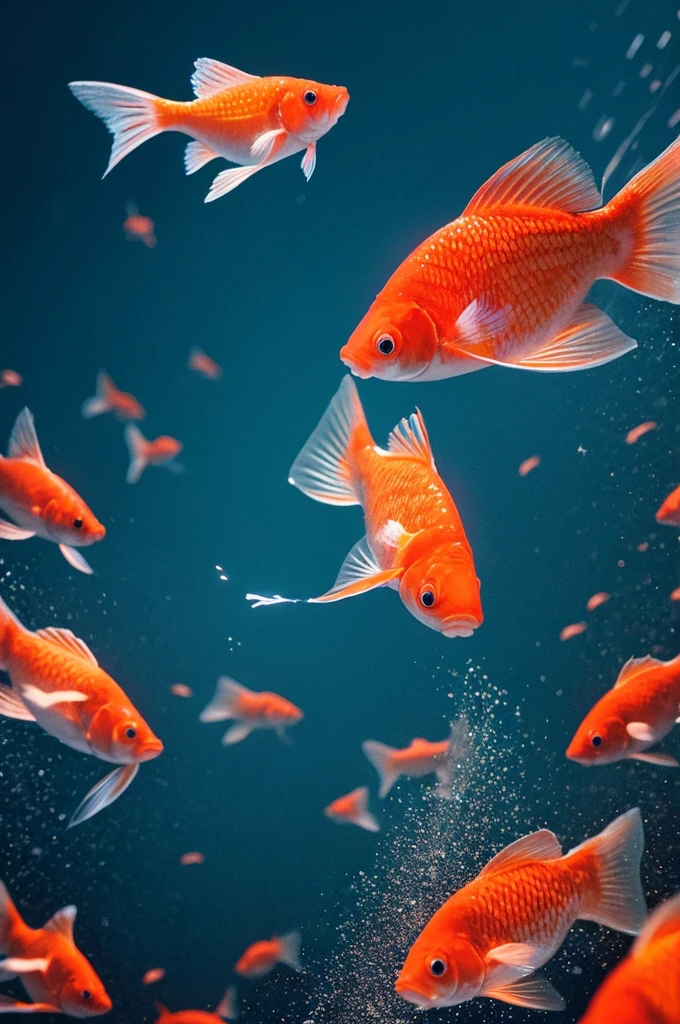 Sparkle theme, goldfish swimming in the air Sparklers are scattering Illustrations mainly in red, black and blue Bewitching atmosphere