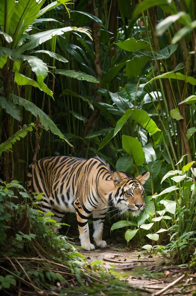 An animal hiding in the jungle, waiting for prey