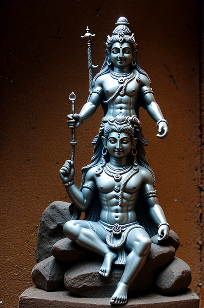 representation of the god Shiva and the goddess Shakti embracing each other, 3d image with high definition and with Indian signs and the earth and sky represented by each of them, the masculine and feminine being clear