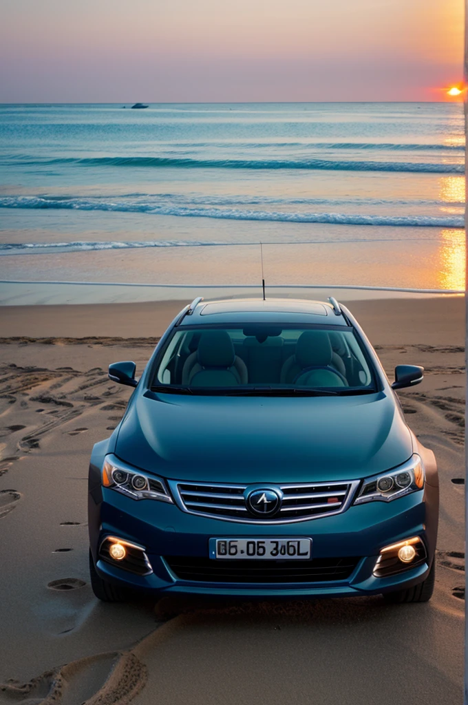 Inova car standing on the beach when it's sun set