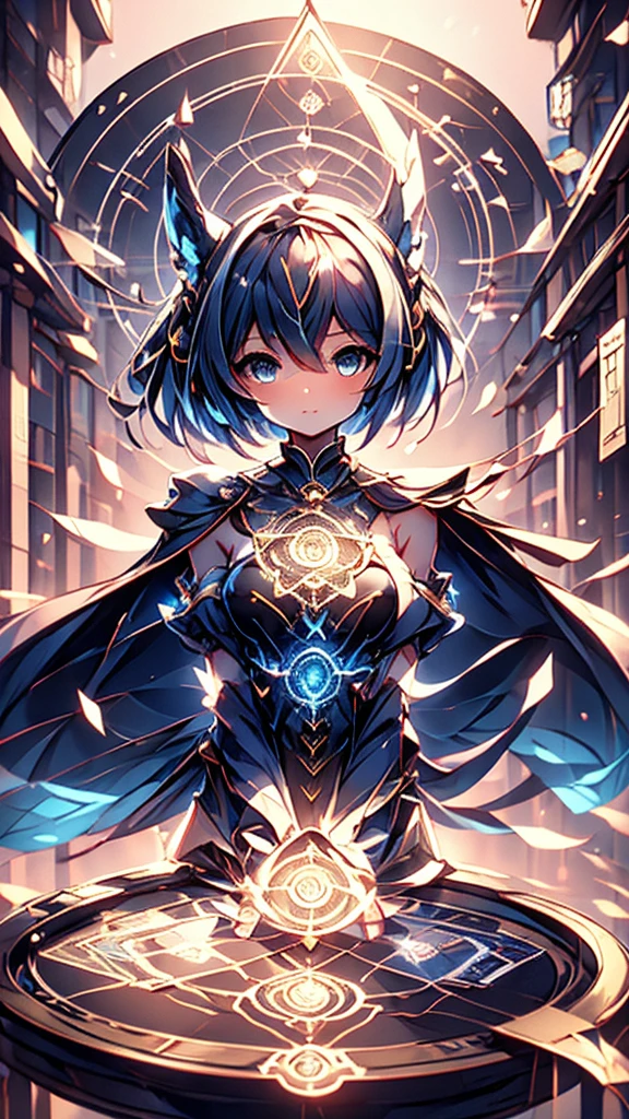 Cards,There are many cards floating in the sky,Girl holding cards,Girl holding a card,Fantasy style,Magic Style,Sci-fi style,Magic Style的背景,Modern urban background,Magic pattern,magical circle,Cards floating in the sky,Cards floating in the background,Upper body close-up,Close-up above the waist,背景中有很多Cards floating in the air,Cards floating in the air,Tarot cards floating in the air
