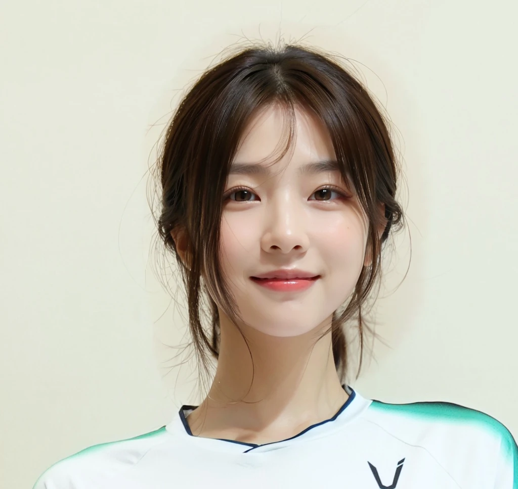 (In reality, high resolution:1.3, masterpiece, 8K, best quality, studio shoot, photo realistic:1.4, photography), korean girl looking at camera,smile,((Dark Brown Hair)), Detailed skin, Detailed Lips, Detailed eyes, normal hand, simple background