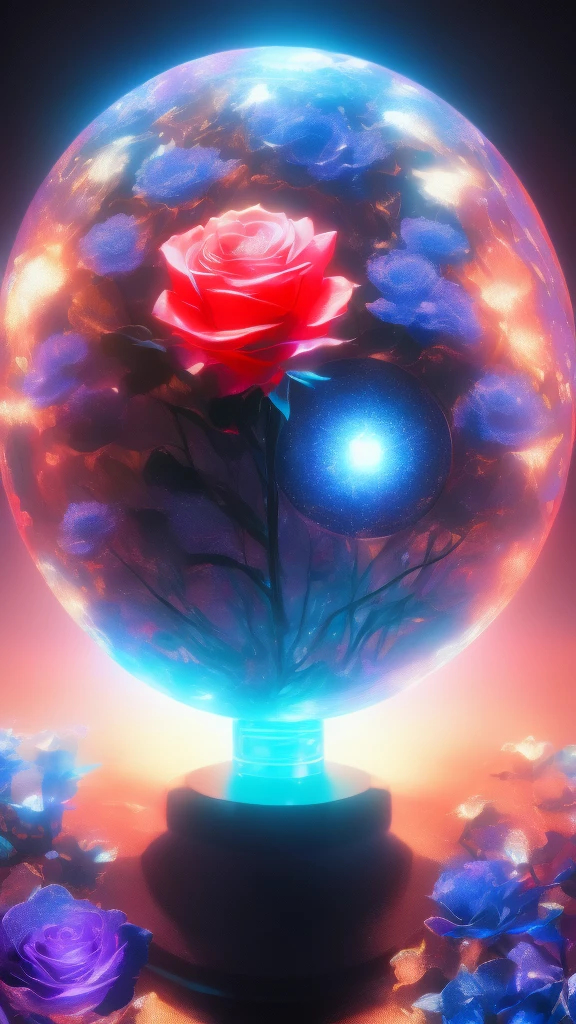 A Chinese astronaut holds a planet in his arms,close up,Glowing fluorescent feeling,Transparency,dream,Monet's color scheme,Texture Matte,high quality,High Definition,Rose red,blue,Neon light,black background