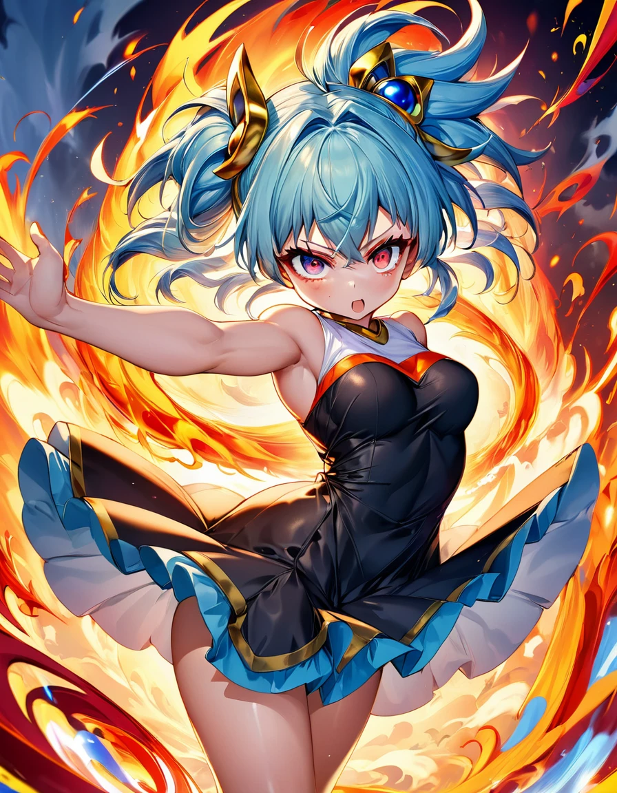Decalcomania raios black, 1woman Broly + Bulma fully body, sexy decote vestido prata big eye blue dynamic pose, hyperdetail eyes and face, vibrant reds and oranges, swirling flames, dynamic and intense patterns, heat and energy, surreal and powerful elemental scene by Satori Canton🧸