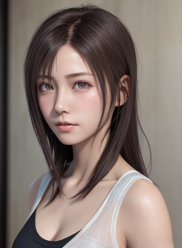 high quality picture, masutepiece, detailed hair texture, Detailed skin texture, Detailed Cloth Texture, 8K, Add fabric details, ultra detailed skin texture, ultra detailed photographic, Skin pores, Portrait of a girl, wearing tank top,