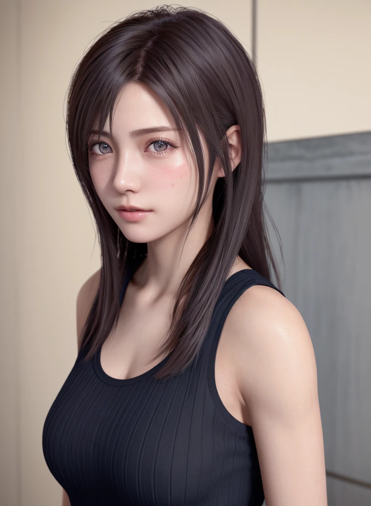 high quality picture, masutepiece, detailed hair texture, Detailed skin texture, Detailed Cloth Texture, 8K, Add fabric details, ultra detailed skin texture, ultra detailed photographic, Skin pores, Portrait of a girl, wearing tank top,