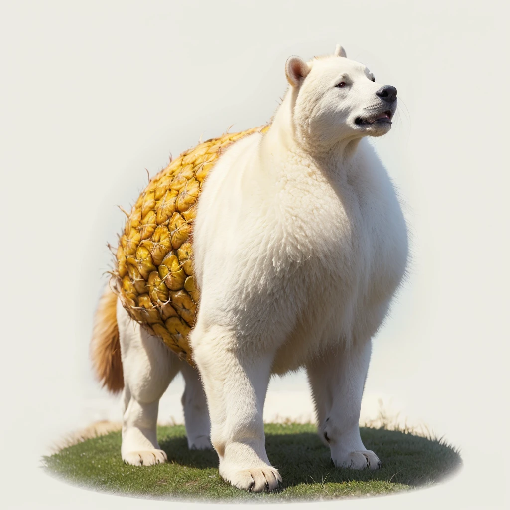 Big Animaly, white bear mixed with reds pineapple, Grassroots, no background, ((yellow fur))