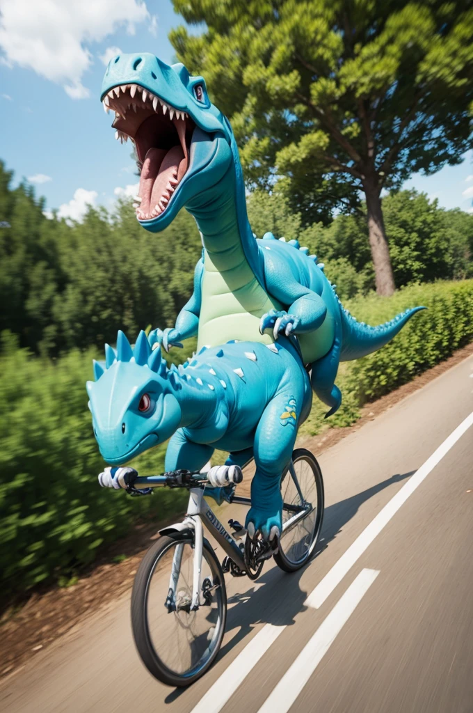 Cartoon dinosaur riding a bicycle