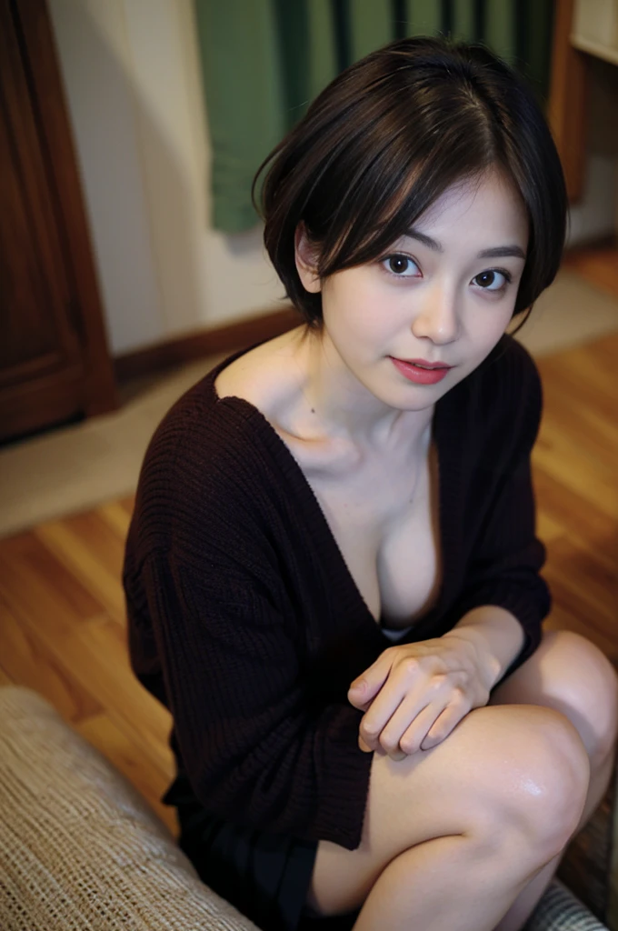 (Highest quality, High resolution, masterpiece :1.3), skirt, The beginning of the sparrow, short hair, Sitting, girl, Lie, Bedroom, Book, Fine grain, double eyelid