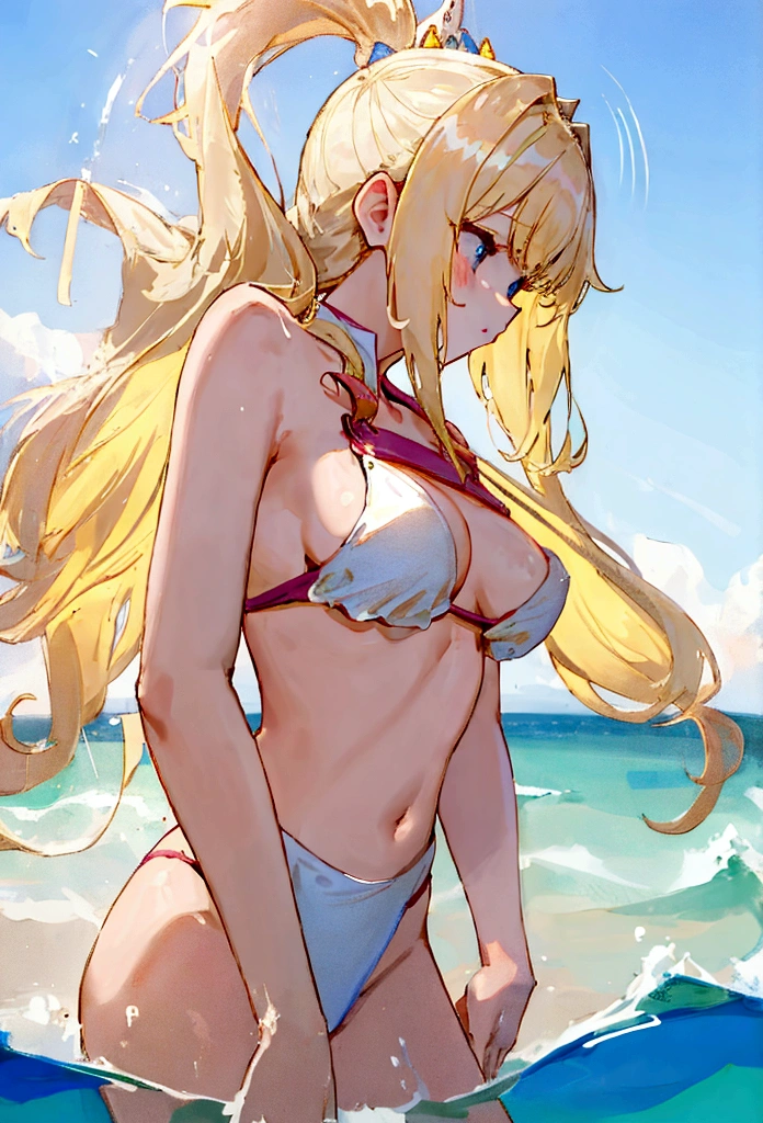 beautiful girl、Blonde、long hair、straight、Swimwear、Big Breasts、Facing forward