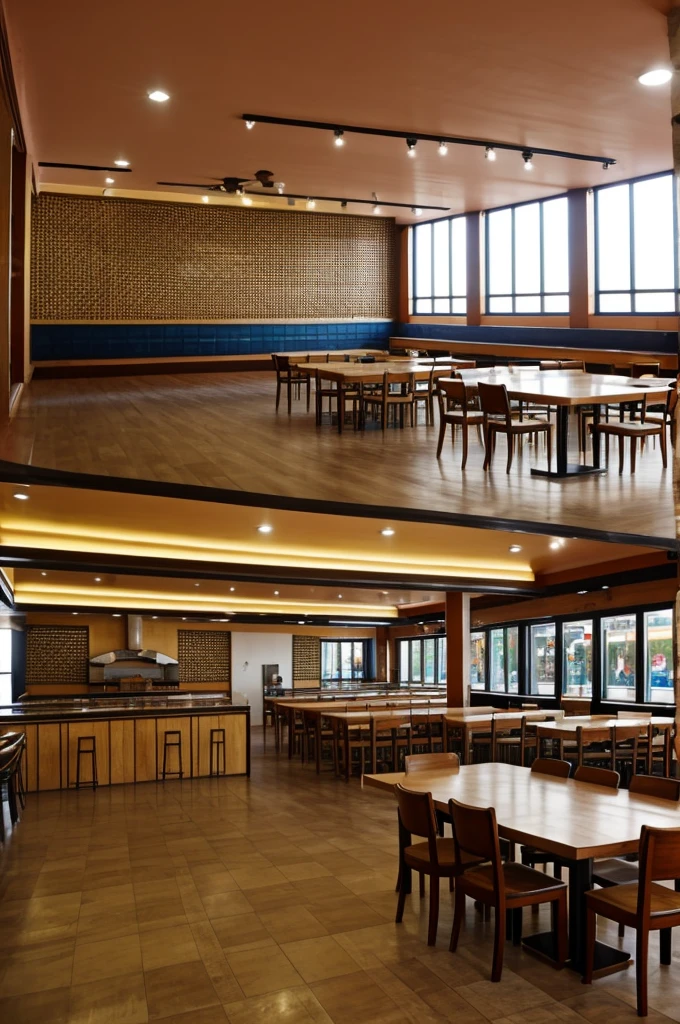 The second floor of cafeteria with modern Bolivian decoration , with stage 