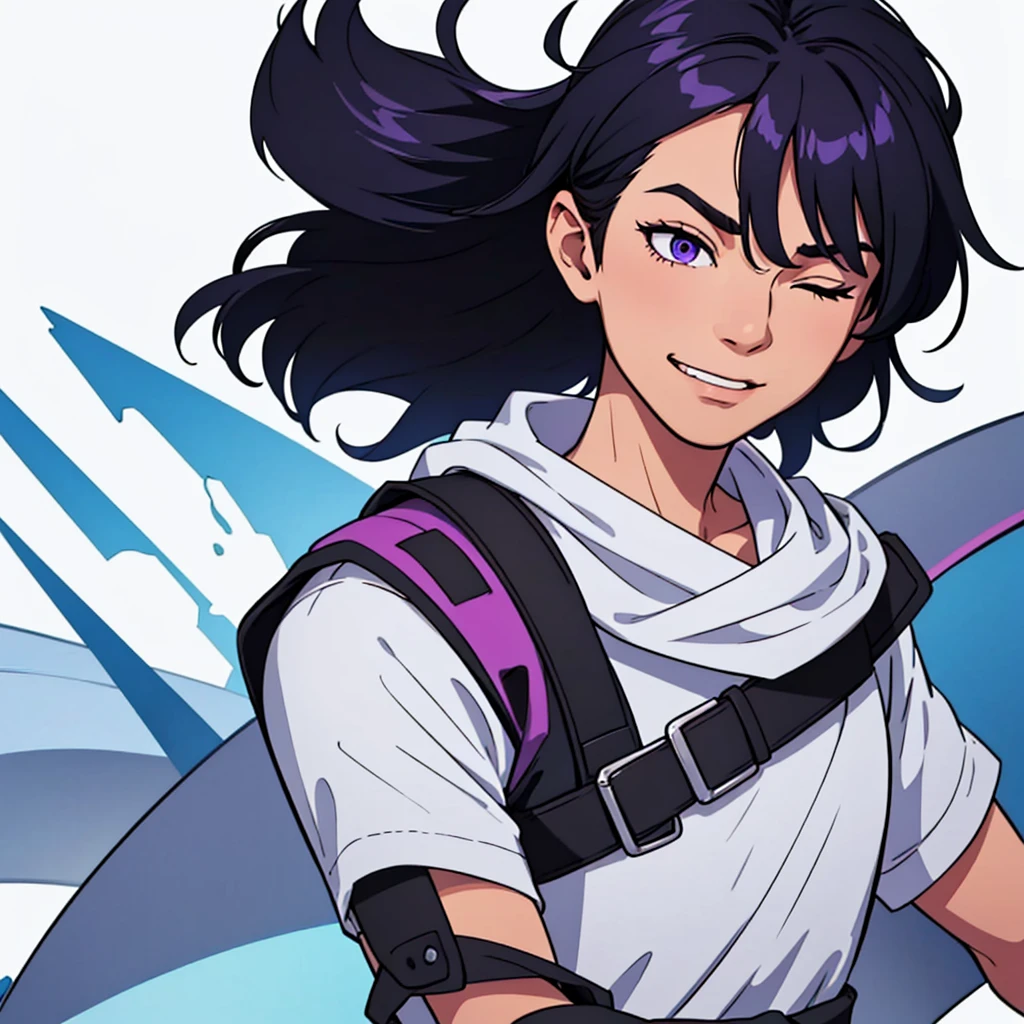 full face visible, looking towards camera, looking forward, short black hair, highres, high resolution, masterpiece, wide purple eyes, talking, neutral face, confident, masterpiece, best quality, highres, 1 man, 1 person, 1 entity, Baro Shoei blue lock, extremely short hair, black hair, short hair, teenager, colorful hair, light background, full body, teenager, colorful parts, symbols, dark , bold, realistic mixing dark lines and loose lines, bold lines, on paper, human man, full body, imposing pose, stylish outfit, dark theme, handsome, attractive, boastful, standing, male, sharp chin, wide jaw, square face, white background, highres, high resolution, masterpiece, full face visible, looking towards camera, looking forward, talking, speaking, mouth open, happy, smiling, laughing, laughing a lot, eyes closed, eyes shut, eyes gone, eye disappeared, eyes closed, closed eyes