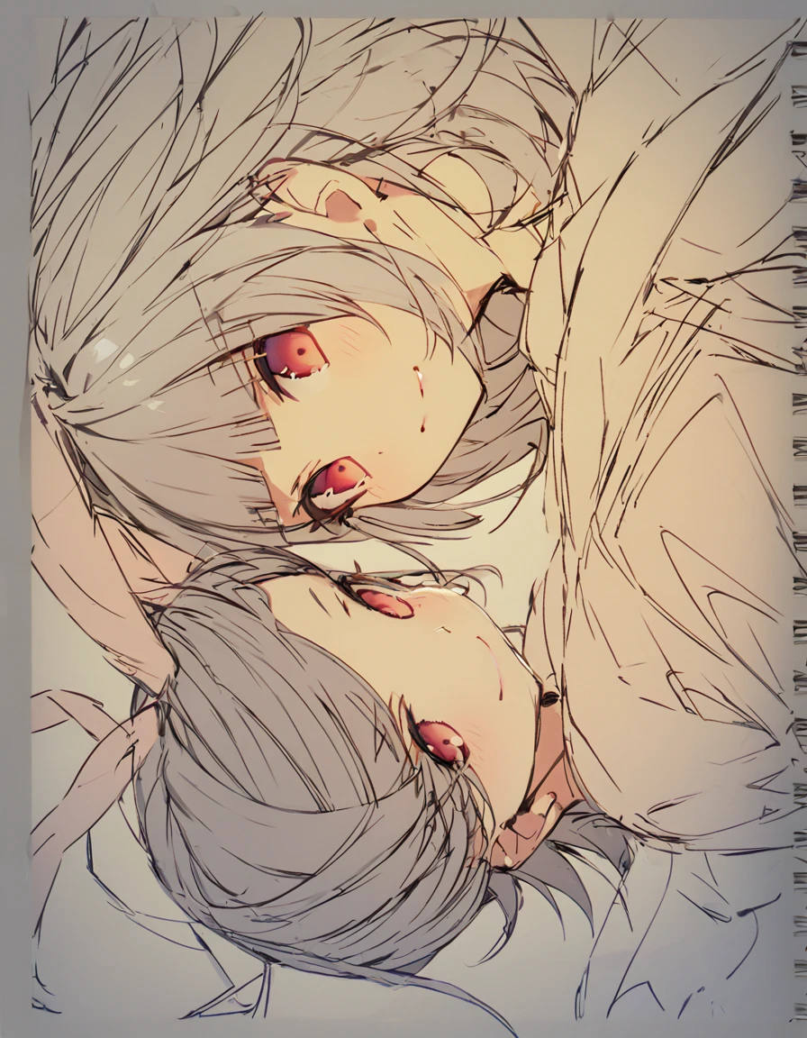 Bunny ears girl(Sketches), (Open Close), (Small body), (Gray Hair:1.5） (Short Hair:1.4), (Red eyes)(Blunt bangs:1.3)Horns from the forehead　smile
