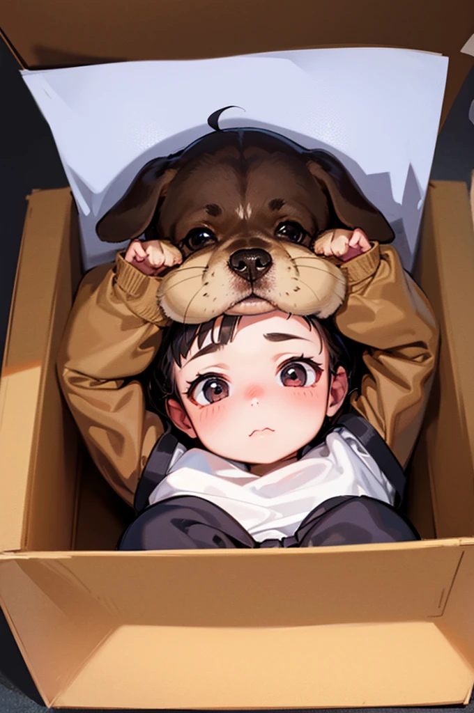 baby dog in a box
