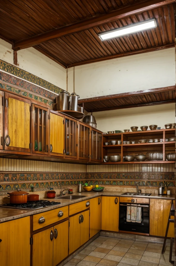 The kitchen of a kitchen and cafeteria with old Bolivian decoration , modern